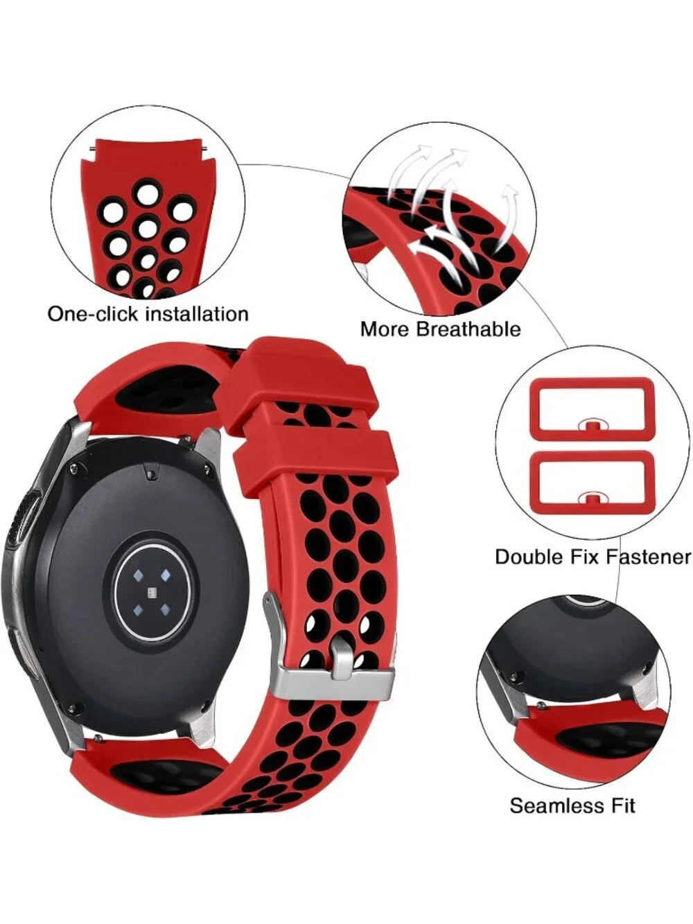 Unisex Red Black Analog Compatible Frontier Soft Silicone Samsung Galaxy Watch